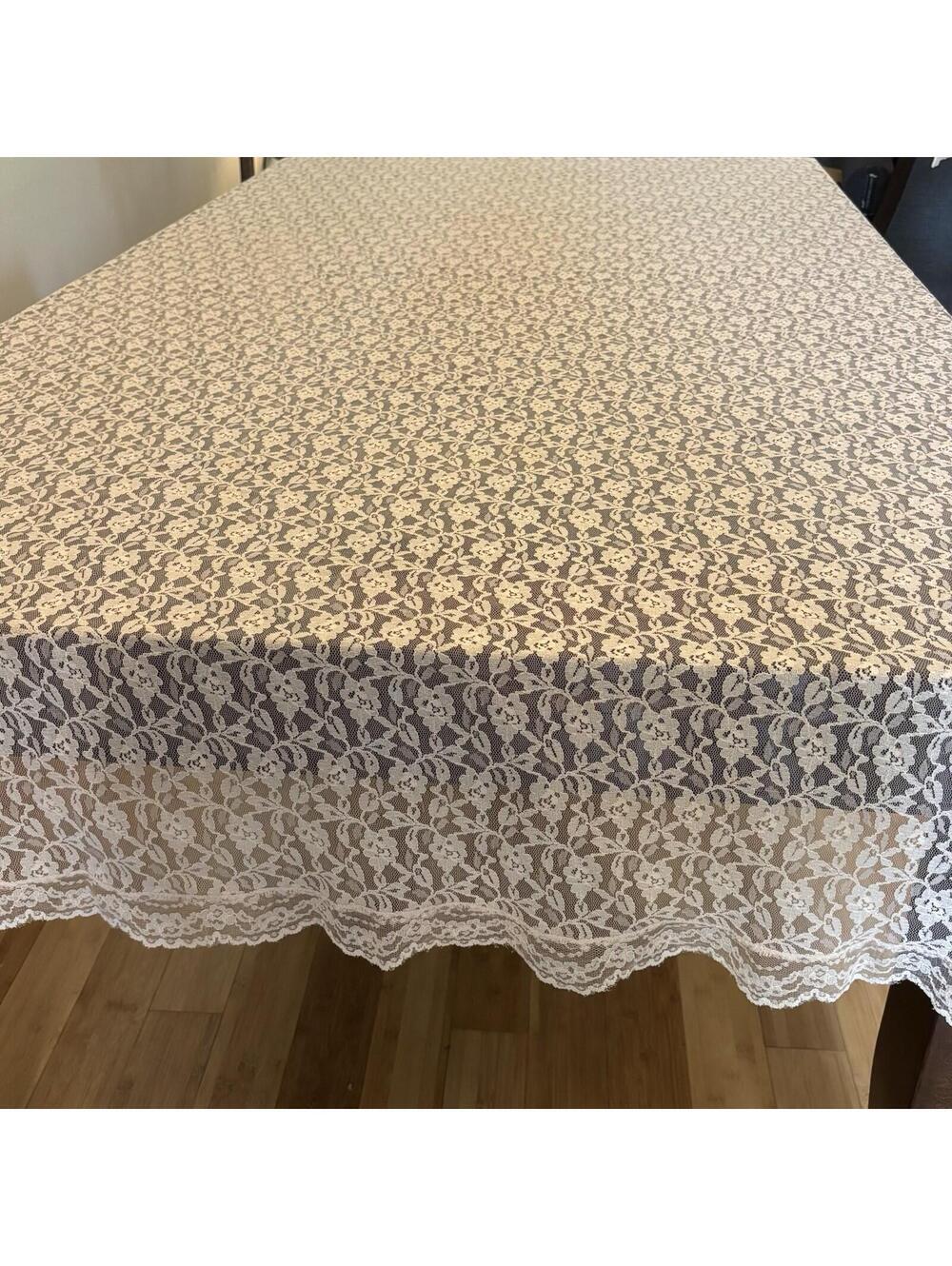 Blush Pink Floral Lace Tablecloth 50x100 Wedding Cottage Rectangular - Picture 3 of 7